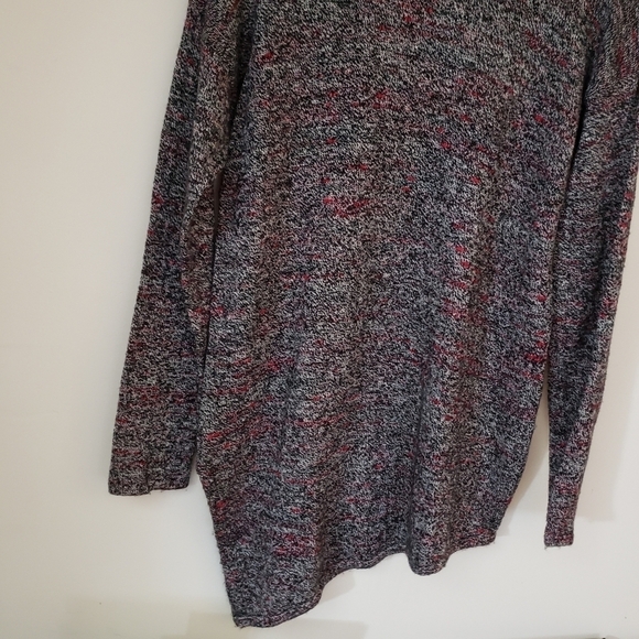 J. Jill Pure Jill Long Tunic Sweater Marled Black White Red Asymmetrical Medium - Picture 4 of 12